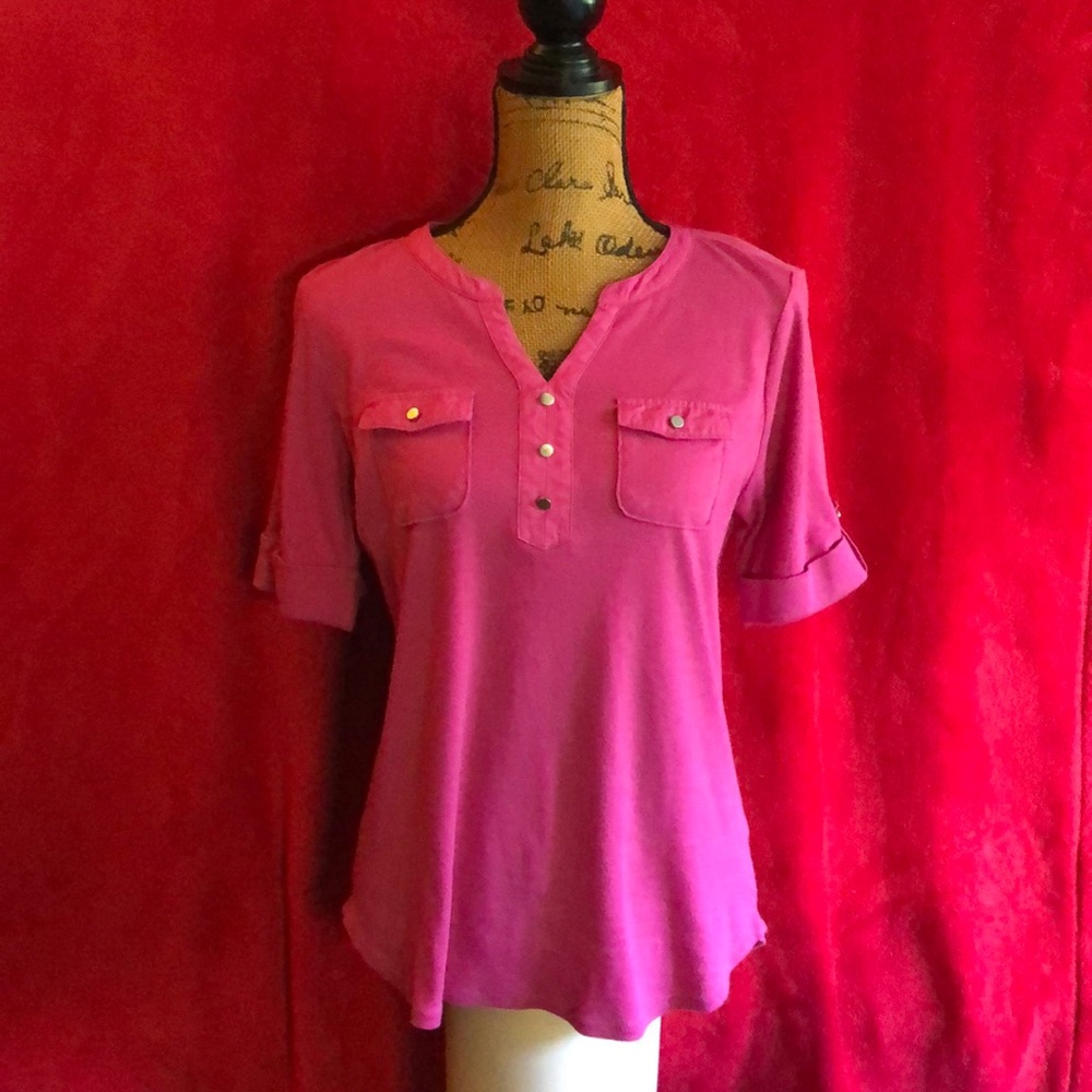 Women's Croft & Barrow Roll-Tab Utility Henley Top, Size M Red